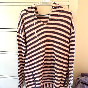 Loft Beach Striped Terry Cloth Hoodie Cover Up